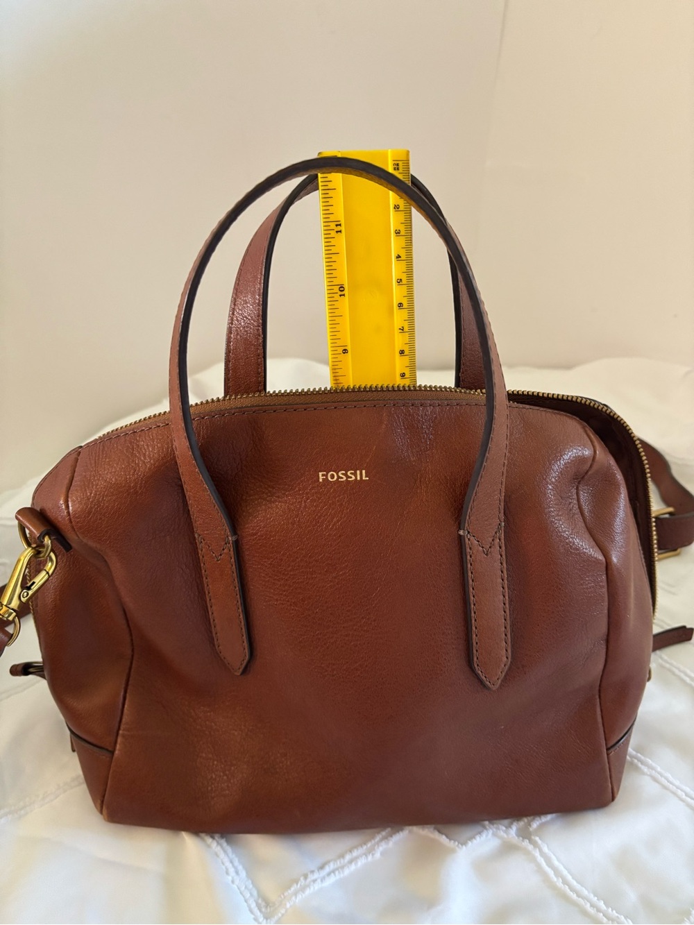 Fossil Chestnut Leather Dome Satchel with Gold Hardware - Picture 8 of 11